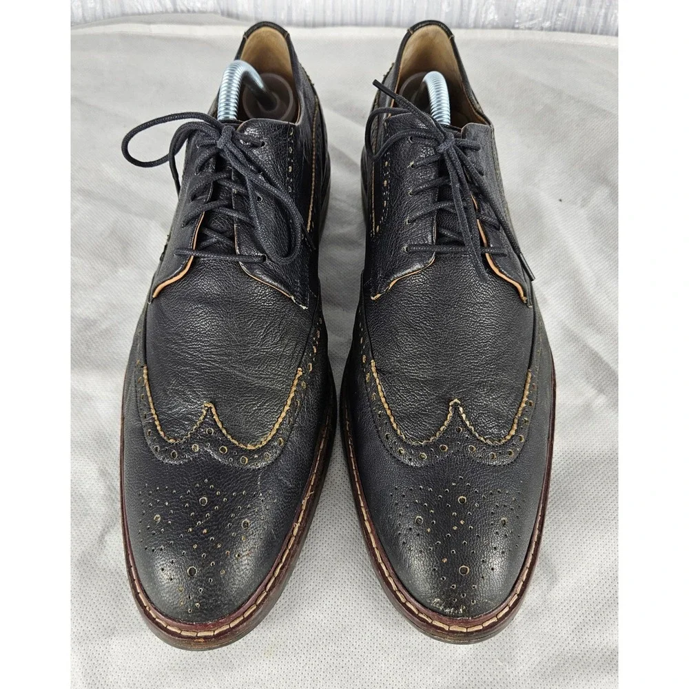 Cole Haan Grand.OS Men's 9.5 Black Pebbled Leather Wingtip Oxford Dress Shoes